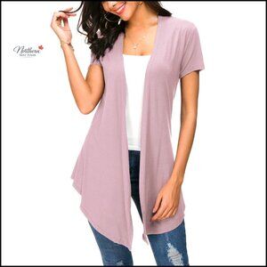 Lightweight Summer Cardigan, Open Front, Short Sleeve, Drape Fit, Sizes S-XXL
